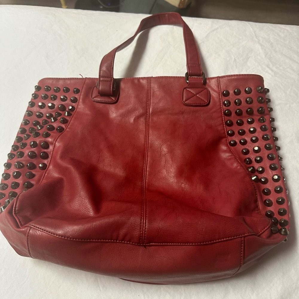 Studded Red Tote Bag